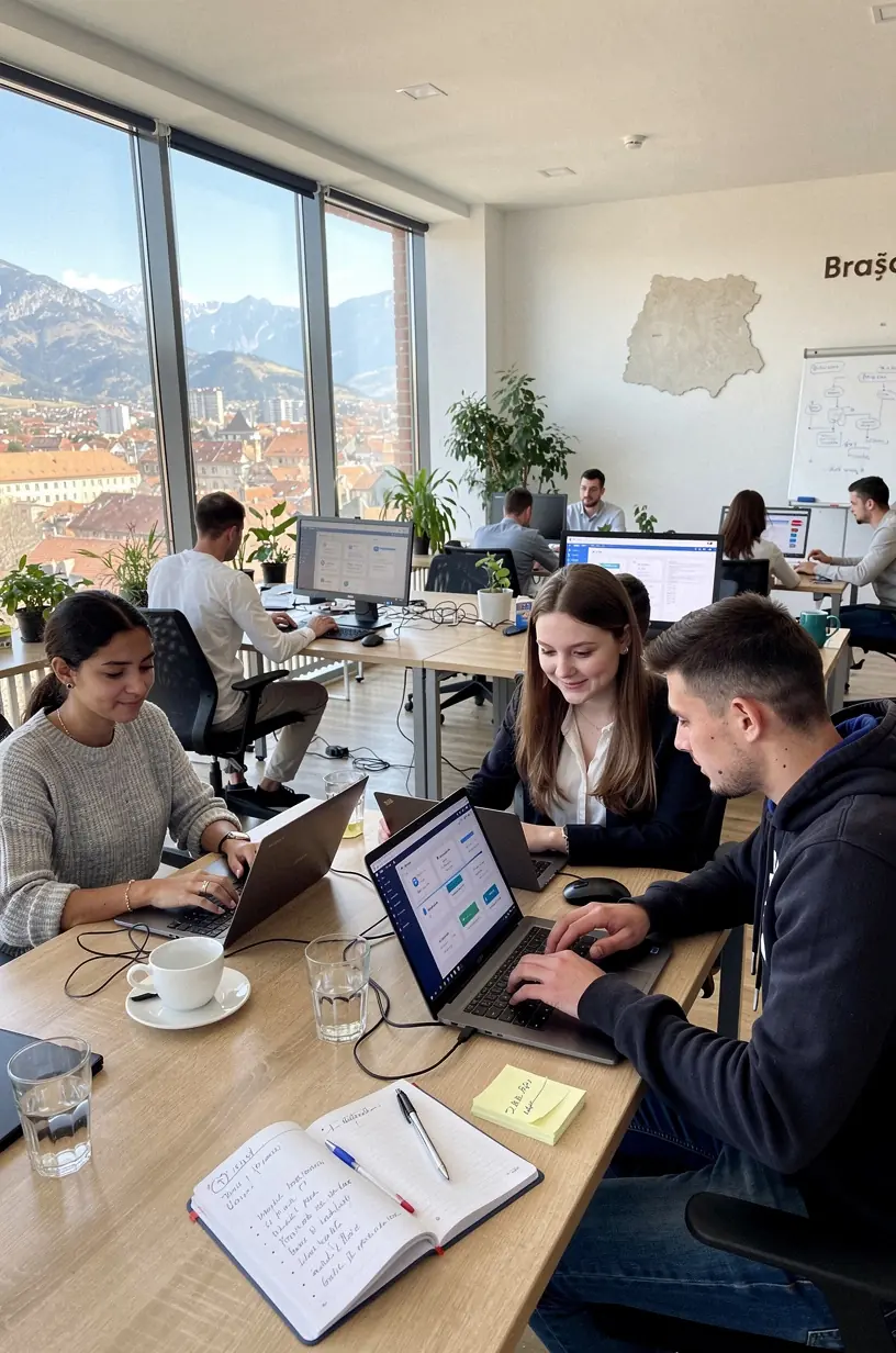 Ecran cu software de automatizare în funcțiune, evidențiind interfața prietenoasă și funcționalitățile.