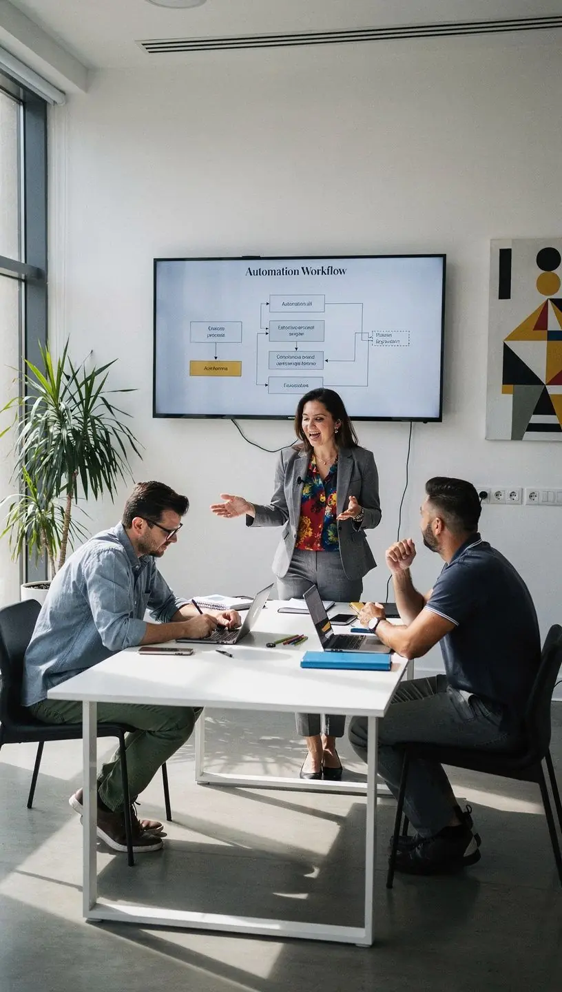 Imagine cu un specialist analizând grafice și date pentru optimizarea strategiilor de automatizare.